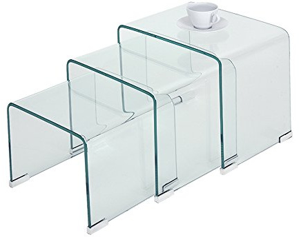 Panana pal Bent Glass Nest Tables Set of 3 Side Tables Coffee Table (Clear)