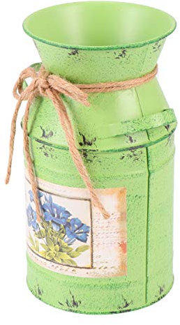 Healifty Galvanized Vase Farmhouse Pitcher Vase Flower Pot Vintage Jug Metal Milk Can Shabby Chic Bucket Pail Pot Planter Rustic Container Green