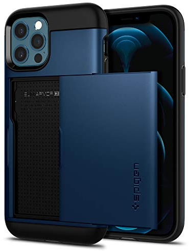 Spigen Slim Armor CS Hülle Kompatibel mit iPhone 12 Pro und Kompatibel mit iPhone 12 Kartenfach -Navy Blue