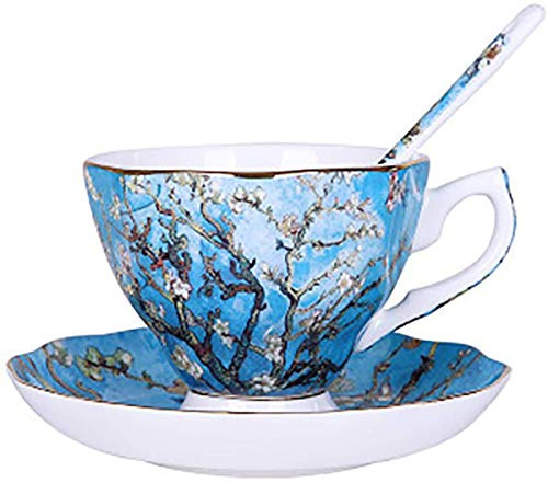 Eplze Bone China Cup &Saucer Set, 7oz- Van Gogh's Paintings (Apricot Flower)