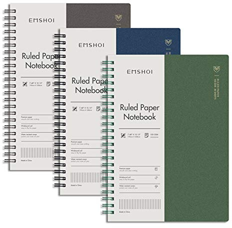 EMSHOI 3 Pack Spiral Notebook 7.48 x 10.15 - B5 Large Composition Notebooks College Ruled, 480 Pages 100gsm Lined Paper, Plastic Hardcover Journals for Writing Women Men Work School Supplies Gifts