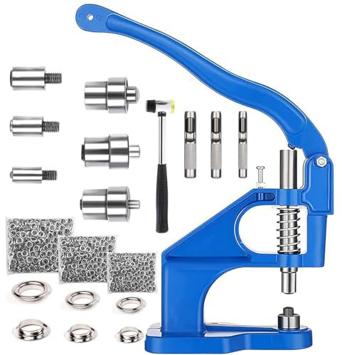 Presse a Oeillets, Professionnelle Poinçons de Couture, Machine à Poinçonner à Oeillets Presse à Oeillets avec 3 Matrices et 1500 Oeillets 6/10/12mm, Pince a Oeillet Manuel Machine à Oeillets Robuste
