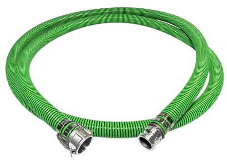 Gloxco Heavy Duty EPDM All Weather Suction Hose Assembly, Black Tube, Lime Green Helix, 2 Inside Diameter Hose with Male x Female Cam and Groove Fittings Installed, 20 ft Length