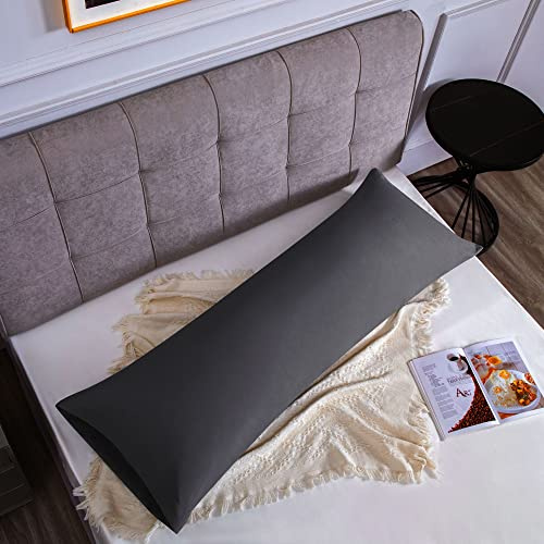 Kissenbezug 50 x 150 cm 2er Set - Kopfkissenbezug Mikrofaser Premium Superweicher - Kissenhülle 50 x 150 cm - Dunkelgrau