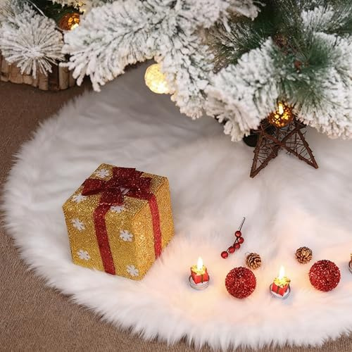 XiXiRan Decke Weihnachtsbaum Rock 120 cm Runde, Schneeflocke weiß Plüsch Weihnachtsbaum Decke, Decke Unterm Tannenbaum, Christbaum Teppich für Weihnachtsbaum Verzierung (Weißer Plüsch, 120 cm)