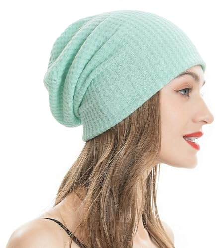 ZLYC Summer dam herr lång slouch beanie lätt mjuk jerseymössa, Massiv mintgrön, one size