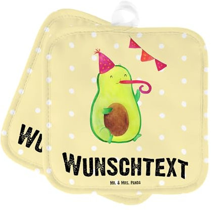 Mr. & Mrs. Panda Personalisierte Topflappen Avocado Party - Geschenke, Namensaufdruck, Personalisiert, Personalisierter Ofenhandschuh, Happy Birthday, Geburtstag, Topfuntersetzer, Set, mit Namen