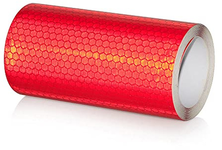 NewL Wabenmuster Sicherheits-Warn Reflex Auto-Klebeband Rot 10 x 300 cm | Hohe Reflexionskraft, Montagewerkzeug inkl., wetterfest, für Verkehrsanlagen, Fahrzeuge, Schiffe, Wasserwege, Bühnen