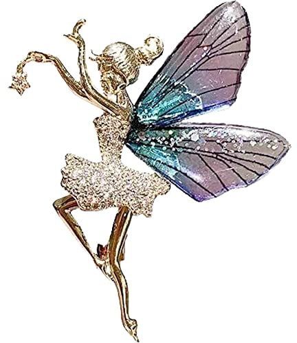 Dinntty Schmetterlings-Fee-Zirkon-Brosche, tanzende Mädchen mit Flügeln, Kleidungsnadel, Hochzeitsfeier, Strass-Brosche für Frauen, Damen
