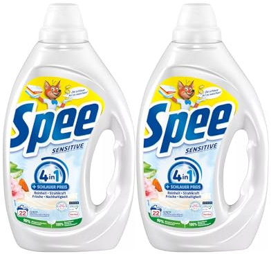 Spee Sensitive Waschmittel 4 + 1 44 WL (2 x 22 Waschladungen), Vollwaschmittel mit 4 + 1 Formel vereint Reinheit, Strahlkraft, Frische & Nachhaltigkeit, 20° - 95° C