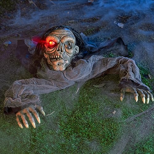 JOYIN Animierter Zombie Groundbreaker Mit Verwestem Gesicht - Halloween Animatronic Dekorationen Mit Beweglichen Armen für Outdoor Hofdekor