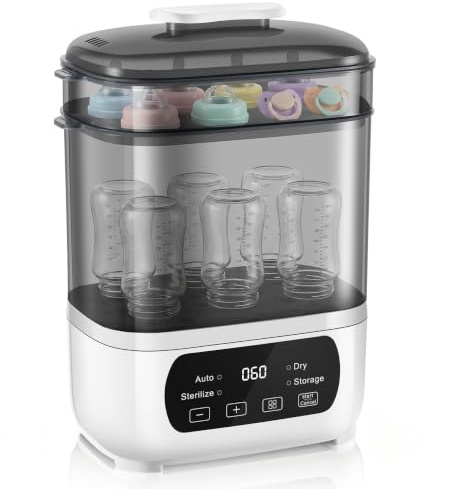 AMZBABYCHEF Vaporizador y secadora de biberones, vaporizador eléctrico y secadora para biberones, vaporizador y secadora de biberones 4 en 1, ajuste universal para todos los biberones, pantalla táctil