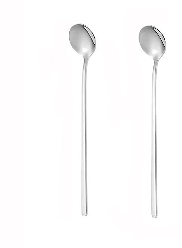 Lot de 10 cuillères en acier inoxydable 304, petites cuillères rondes, manche de 17 cm, longues cuillères à glace, cuillères à glace, cuillères à mélanger, en acier inoxydable, pour cocktails, café