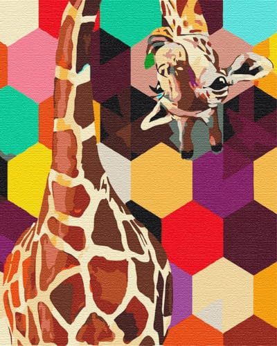 Artnapi Malen nach Zahlen Erwachsene mit Rahmen | DIY Handgemalt | Giraffe als Mosaik | Kit für Anfänger und Erwachsene | Set inklusive Acrylfarben & Pinsel | 40x50cm Leinwand | Ideal als Geschenk