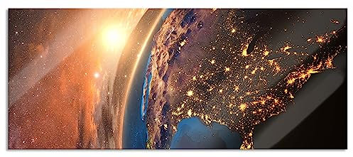 Pixxprint Glasbild Panorama, Wandbild aus Echtglas, 3D-Rendering der Erde, 100x40 cm, inkl. Aufhängung und Abstandshalter