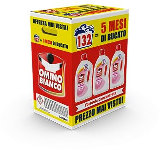 Omino Bianco - Detersivo Lavatrice Liquido, 132 Lavaggi, Rispetta Colori e Tessuti, Fresco Profumo di Ninfea Rosa, 1760 ml x 3 Confezioni