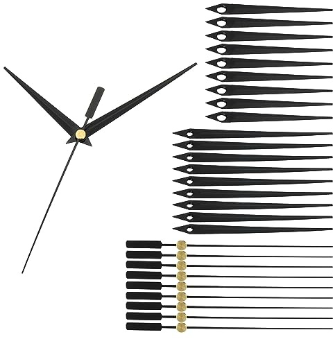 PATIKIL Reloj Manecillas Kit, 10 Juego Reloj Manecillas Kits Reloj Mecanismo Movimiento Aluminio Pared Reloj Manecillas Piezas Reemplazo para Pared Reloj Reparación Bricolaje, Negro, A01