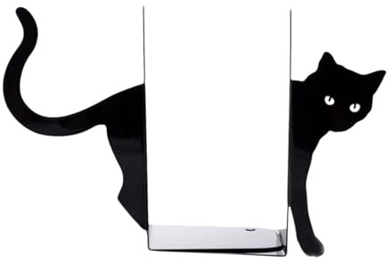 rockible Buchstützen Katzen Metall, Kreative Buchhalter Regal, Cat Bookends, Buchstopper Kinderzimmer, Buchbeschwerer Schwarz, Book Holder Shelf für Büro Schreibtisch Regale Bibliothek Home