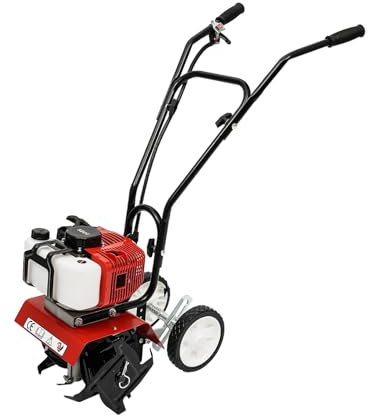 awolsrgiop 52CC 2-Takt Gartenfräse Motorhacke, 1.9KW Gartenfräse Benzin Kultivator Bodenhacke Bodenfräse Fräse, Benzin-Gartenfräse Motorhacke Radantrieb Ackerfräse Bodenfräse Kultivator