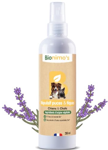 Spray Répulsif anti-Puces & Tiques Chiens & Chats. Naturel et Végétal. Complexe d’Huiles Essentielles Bio et Eau de Lavande Bio. 100% Français. Protège des parasites