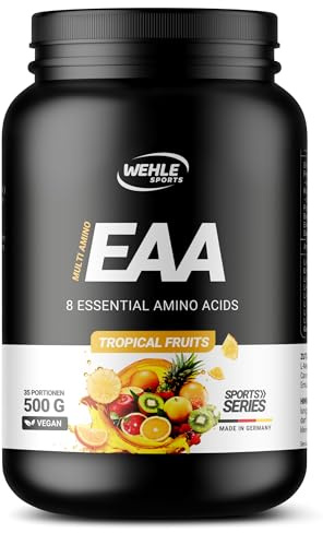 Wehle EAA Pulver – 500g – 8 essentielle Aminosäuren, Amino-Pulver | Ohne Zucker, Tropical Fruits – vegan, produziert in Deutschland, laborgeprüft