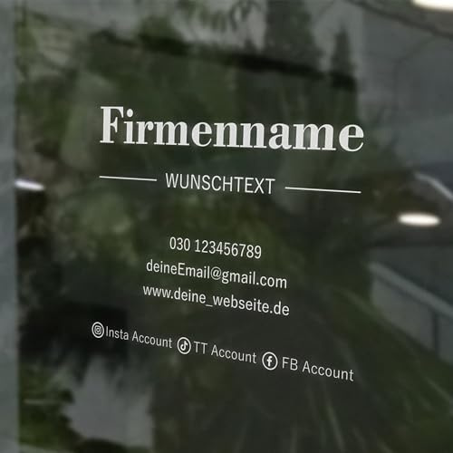 INDIGOS UG - Aufkleber selbst gestalten - Schaufensteraufkleber personalisiert - Firmenname und Wunschtext - 60 cm - Fensterfolie blickdicht - Firma, Einzelhandel, Büro - Schaufensterbeschriftung