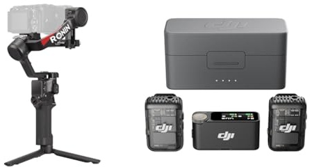 DJI RS 4, 3-Axis Gimbal Stabilizer for DSLR and Mirrorless Cameras Canon/Sony/Panasonic/Nikon/Fujifi & Mic 2 (2 TX + 1 RX + Charging Case), All-in-one Wireless Microphone