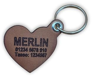 Hundemarke mit Gravur - Personalisiert – Geräuschlos - aus Leder (Cognac)