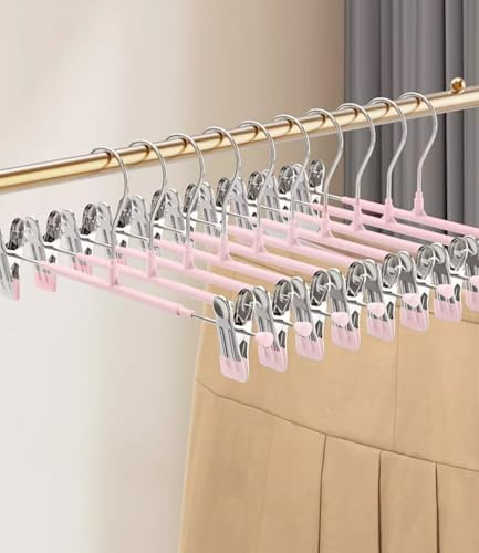 10 Stück Kleiderbügel Klammerbügel, 30cm Hosenbügel aus Metall, Hosen kleiderbügel platzsparend, Kleiderbügel mit Anti-Rutsch Klammern, kleiderbügel röcke Clothes Hangers with Non-Slip Clips Rosa