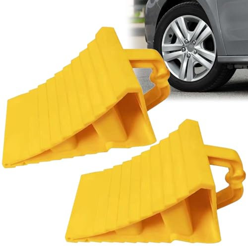 Leikurvo Lot de 2 cales de roue avec poignée - 190 x 110 x 110 mm - En plastique - Pour voiture, caravane, camping-car - Jaune