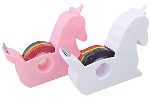 2 Stück-pack Einhorn Klebebandspender aus Edelstahl mit Band | Zufällige Farbe Tragbar und Praktisch ohne Grat , Glatt Abgerundete Kanten Schule und Familie