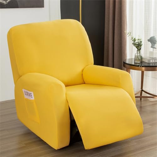 Hearda Funda para Sillón Relax, Agradable para la Piel con Bolsillos Laterales, 4 Piezas Elástica para Reclinable (Amarillo)