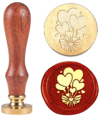 Hobbspring Vintage Wachssiegelstempel Herz Luftballons Siegelwachs Stempel 25mm Abnehmbarer Messing Stempelkopf Mit Holzgriff Für Umschläge Einladungen Hochzeiten Flaschendekoration Zurück zur Schule