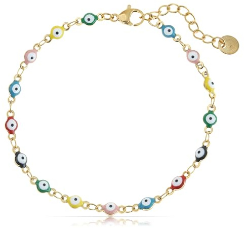 Made by Nami Armband Damen Gold mit Nazar Boncuk Anhängern Perlenarmband aus Chirurgischem Edelstahl 17 + 4 cm Hypoallergen Wasserfester Schmuck Gold Boho Schmuck Damen
