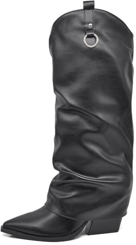 IF Fashion Scarpe Stivali Texani Arricciati Da Donna Con Ghetta Risvolto MP627