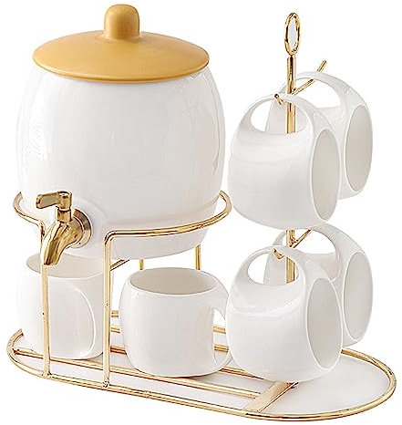 BTZHY Dispensador de Bebidas Dispensador de Bebidas de cerámica, con Grifo de Acero Inoxidable y Soporte para Barbacoa, Picnic, Fiestas en la Piscina y Eventos sociales (6 Tazas de 2,3 L)