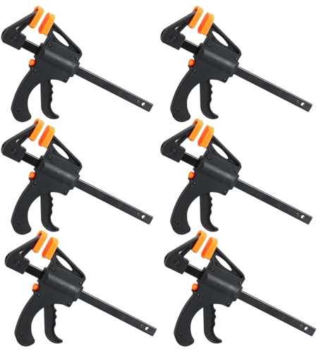 6Pcs Quick Grip Clamps 4 Inch F Wood Clamps Ratchet Bar Clamp One Hand Quick Release Clamping Tool Set for Manual Work, DIY Handmade Craft, Woodworking, DIY Clamping(Color:Black)