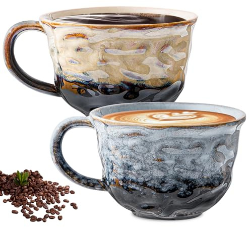 Porzellan Kaffeetassen 2 Stück, Espressotassen 260 ml, Handgefertigt Kaffeetassen Mit Henkel, Cappuccino Tassen, Teetasse Kaffeetasses, Keramiktasse Für Espresso Tee Latte