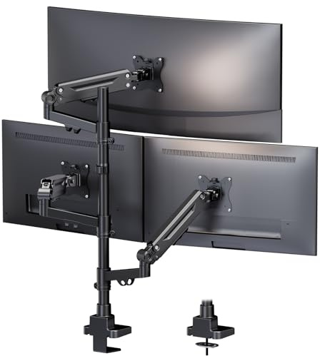 PUTORSEN Monitor Halterung 3 Monitore für 17-35 Zoll Bildschirm, Monitorhalterung 3 Monitore Höhenverstellbar mit 12 kg Pro Arm, 80 cm Stange Bildschirmhalterung Schwenkbar Neigbar, VESA 75/100 mm