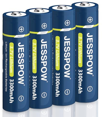 Piles Rechargeables 3.7V，3300mAh Piles Haute Capacité Button Top Batterie Piles pour Lampes de Poche，Sonnette, télécommandée （4Pcs, Pas de Piles AA）
