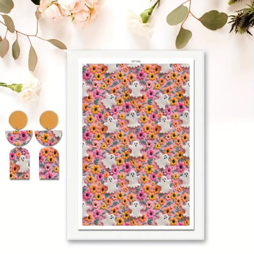 12 Sheets Halloween Theme Transfer Paper for Polymer Clay, 5.82X3.93 inch Transfer Sheets Polymer Clay, Print Polymer Clay Transfer Paper for DIY Art Jewelry Earrings Making