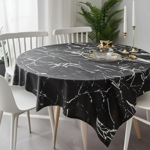 JANGYUHH Tischdecke Abwaschbar Schwarz Marmor Outdoor Modern Tischdecken 90x90 cm Leinen-Optik Tisch Deko Fleckschutz Tischwäsche Dauerhaft Kratzfest für Wohnzimmer, Esszimmer, Balkon, Garten