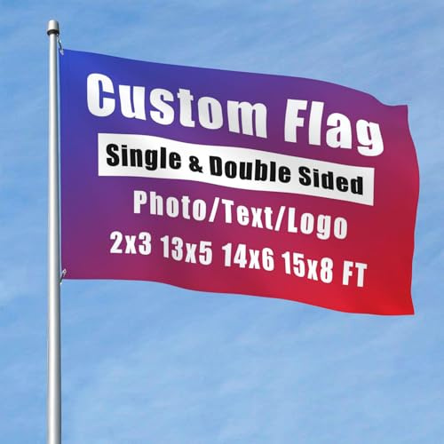 Custom Flag/Banner, Personalised Double Sided Flags 2x3ft/3x5ft/4x6ft/5x8ft with Eyelets, Make Your Own Flag with Photo/Logo/Text for Garden Outdoor Décor, Camping, Team Events