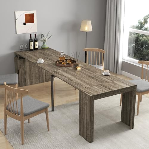 Ball & Cast 23.62-118.11 Extendable Dining Room Table for 6-12, Rectangle Extension Kitchen Dining Table with Storage and USB Ports,Folding Dinner Table for Kitchen Living Meeting Room,Grey