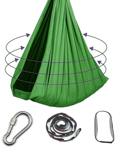 Hängeschaukel mit Seil und Karabiner, tragbare Stoffhängematte for drinnen und draußen(Green)