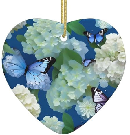 Christmas Ceramic Heart Pendant WHJSSF Hydrangeas Daisies Butterflies Printing Smooth and Bright for Christmas Mouse Tree Home and Supermarket Decoration