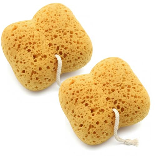 2 Pcs Natural Sea Sponge Set Large Exfoliating Shower Sponges for Men and Women, Ultra Soft Dense Foam for Gentle & Deep Cleansing, Perfect for Sensitive Dry Skin