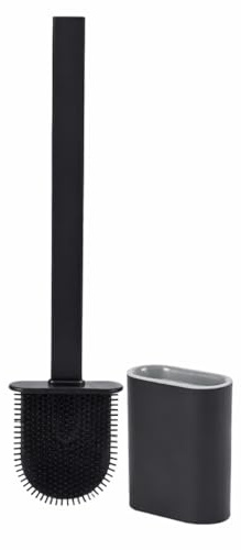 eMKay® SILICONE TOILET BRUSH & HOLDER | FLEXIBLE SILICONE TOILET CLEANER | QUICK DRY HYGIENIC TOILET BRUSH | WALL MOUNTED OR FLOOR STANDING | MODERN BATHROOM ACCESSORY (BLACK)