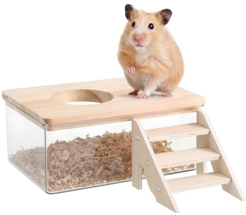 RUNROTOO Hamster Bathroom Bath Container Chinchilla Litter Box Dust Bath Box Activity Structure Hamster Habitat Accessory Steps
