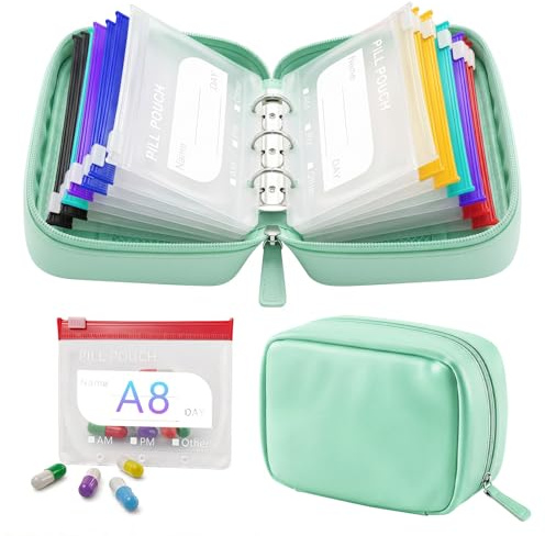 A8 Waterproof Pill Organizer Set, Medicine Binder with 14 Color-Coded